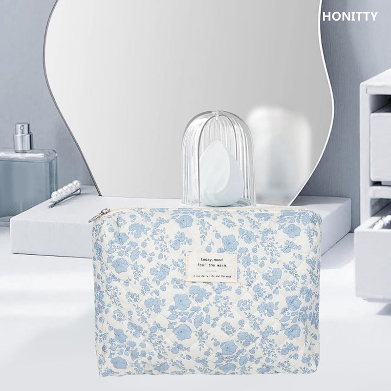 honitty Makeup Pouch,Quilted Cosmetic Bags,Large Floral Make Up Organizer for Women - Image 4
